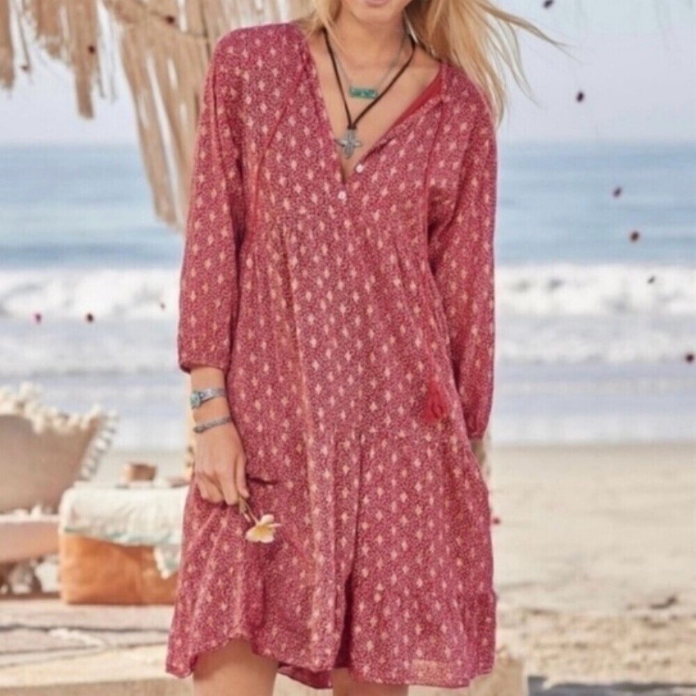 Scandal Italy Ordell Cotton Dress Womens One Size Pink Gold Geometric Boho